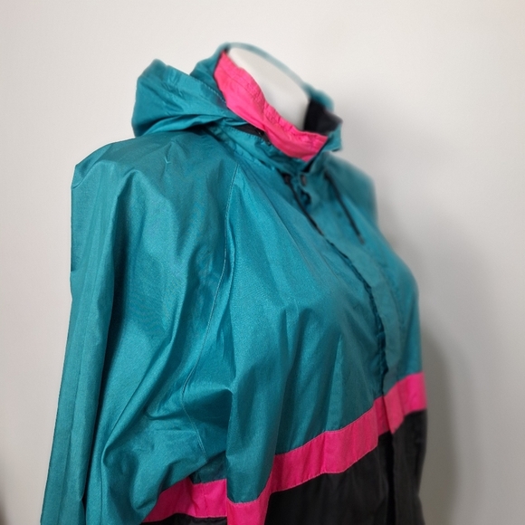 Vintage Outrageous Sports Blue Pink Y2K Retro Hooded Windbreaker Jacket Size 2XT - Picture 9 of 12